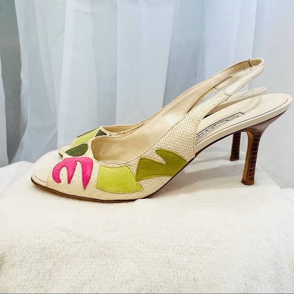 Oscar de la Renta Vintage Floral Kitten Heels - Picture 2 of 7